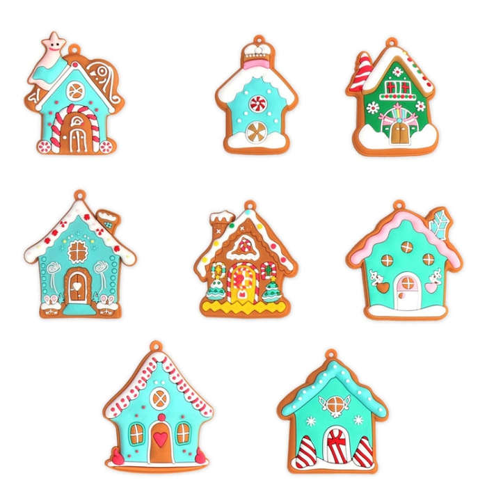 8pcs /Set A PVC Christmas House Pendants Christmas Tree Decorations Scene Arrangement Props