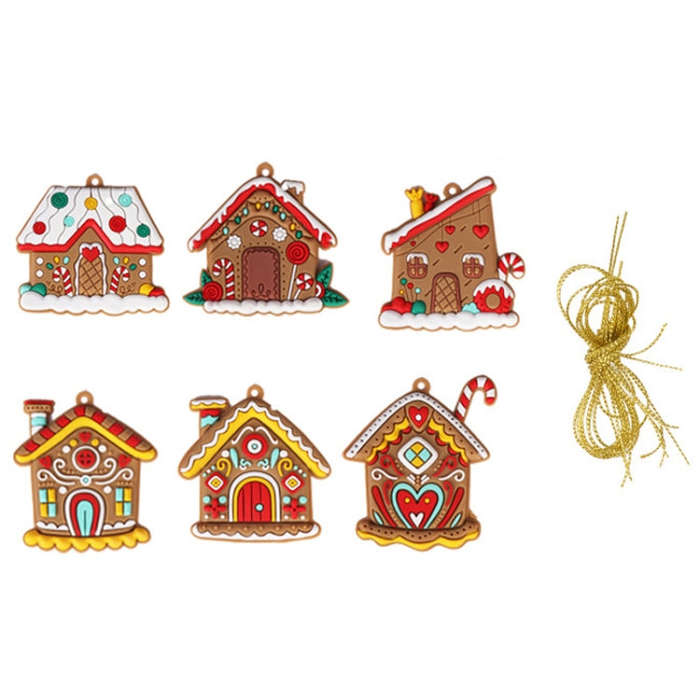 6pcs /Set House Christmas Decorations Pendants PVC Hanging Christmas Tree Ornaments Scene Arrange...