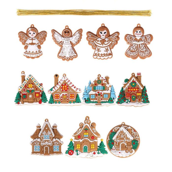 11pcs /Set House Christmas Decorations Pendants PVC Hanging Christmas Tree Ornaments Scene Arrang...
