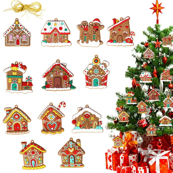 10pcs /Set Pink Series Christmas Decorations Pendants PVC Hanging Christmas Tree Ornaments Scene ...