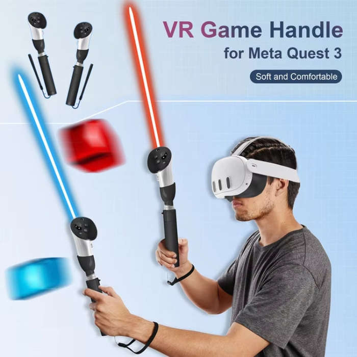 DEVASO For Quest 3S / 3 Game Lightsaber Golf Game Extension Pole Baseball Grip Accessories(Black)