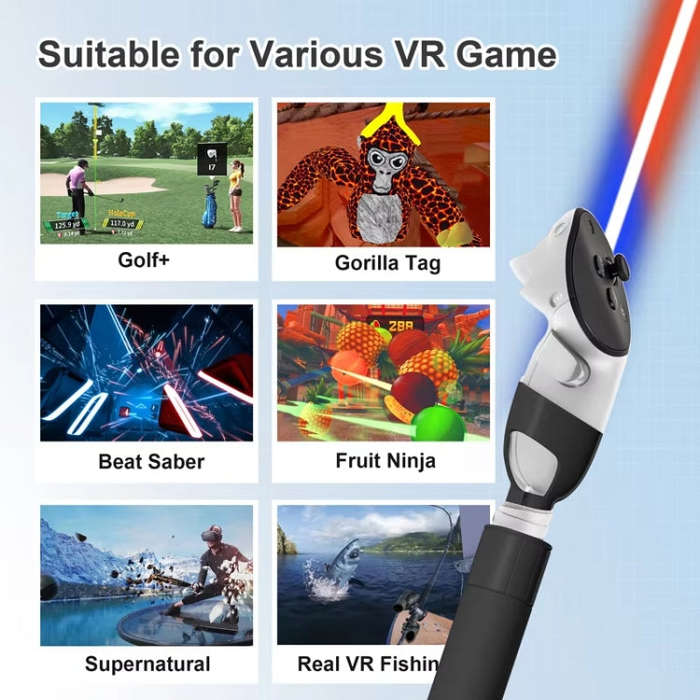 DEVASO For Quest 3S / 3 Game Lightsaber Golf Game Extension Pole Baseball Grip Accessories(Black)