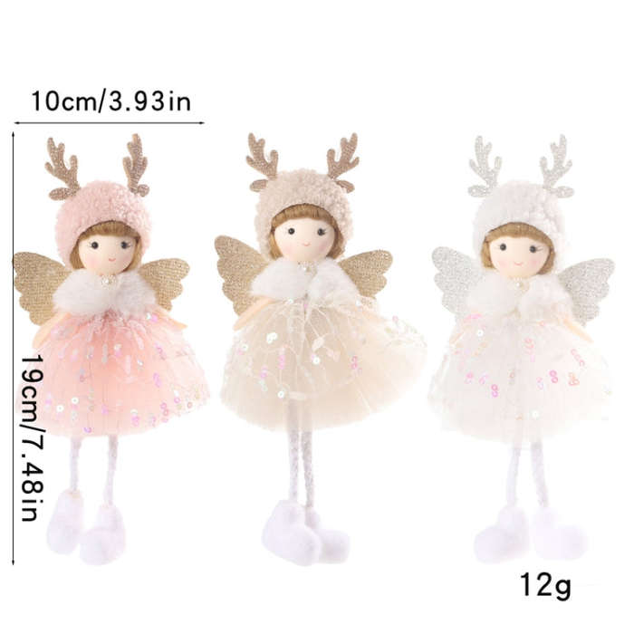 Christmas Tree Pendant Beaded Saree Angel Girl Hanging Decoration Children Cute Doll Gift(Beige)