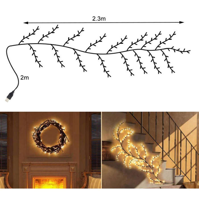 2.3m 144 LEDs Branch Rattan String Lights Wedding Home Decor Garland Lamps, Style: USB Always-on(...