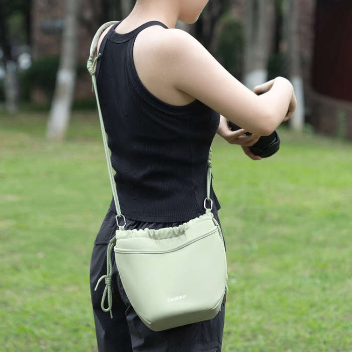 Cwatcun D159 Cloud Drawstring Camera Bag Shoulder Crossbody Photo Bag(Light Green)