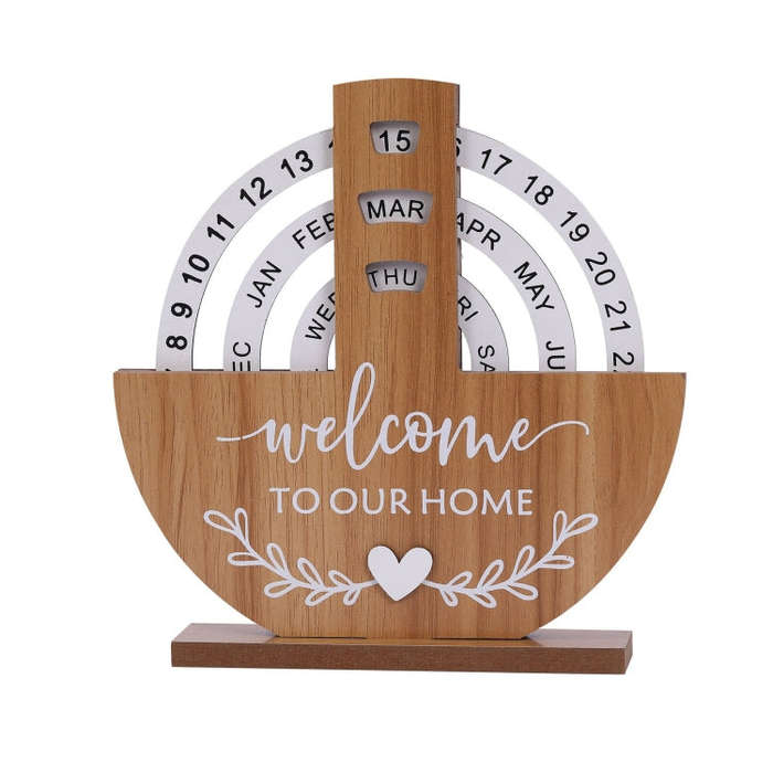 Wooden Manual Rotating Perpetual Calendar Home Decoration Ornaments(Shovel)