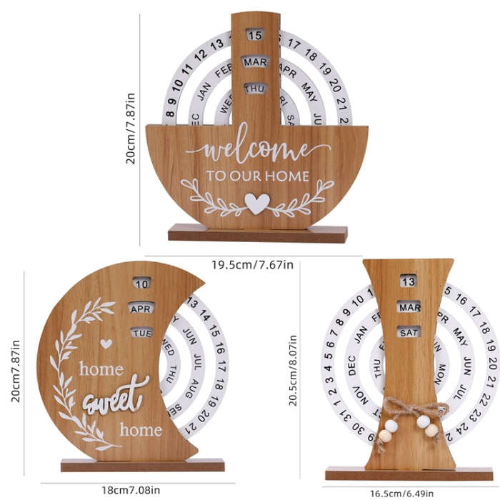 Wooden Manual Rotating Perpetual Calendar Home Decoration Ornaments(Shovel)