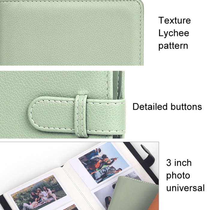 3 Inch 80 Pockets Photo Lychee Print Album Photo Book Card Album(Green)