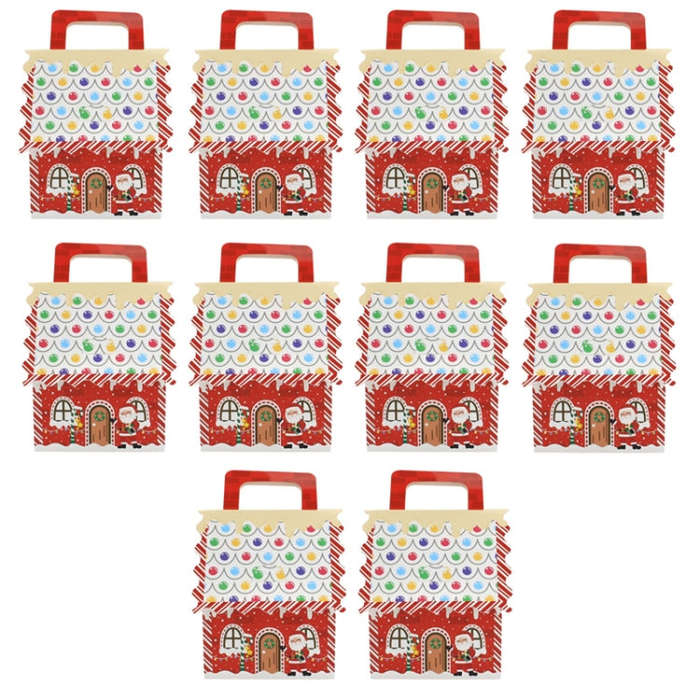 10pcs Christmas Candy Boxes Kraft Paper Christmas House Handbag Candy Boxes, Style: Large Red Base