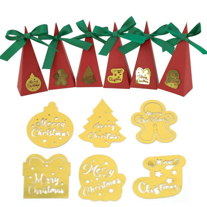 10pcs Christmas Candy Boxes Triangle New Year Party Xmas Gift Paper Packaging Box, Style: Gloves
