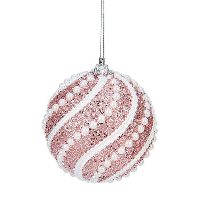 8cm Christmas Ball Christmas Tree Decoration Sequin Pearl Ball Hanging Ornament(Pink)