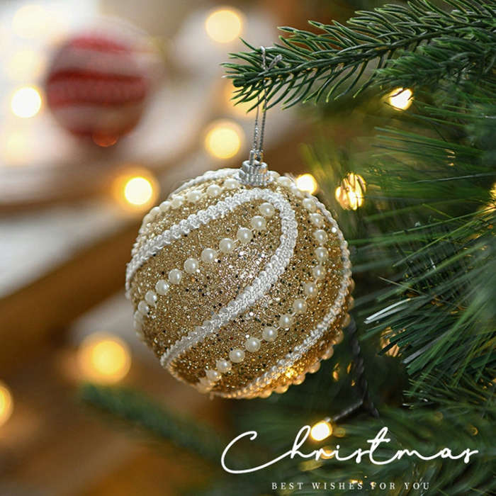 8cm Christmas Ball Christmas Tree Decoration Sequin Pearl Ball Hanging Ornament(Pink)