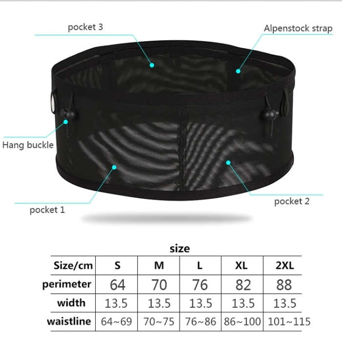 Close-fitting Sports Waist Bag Lightweight Marathon Running Belt, Size: XL(Black)