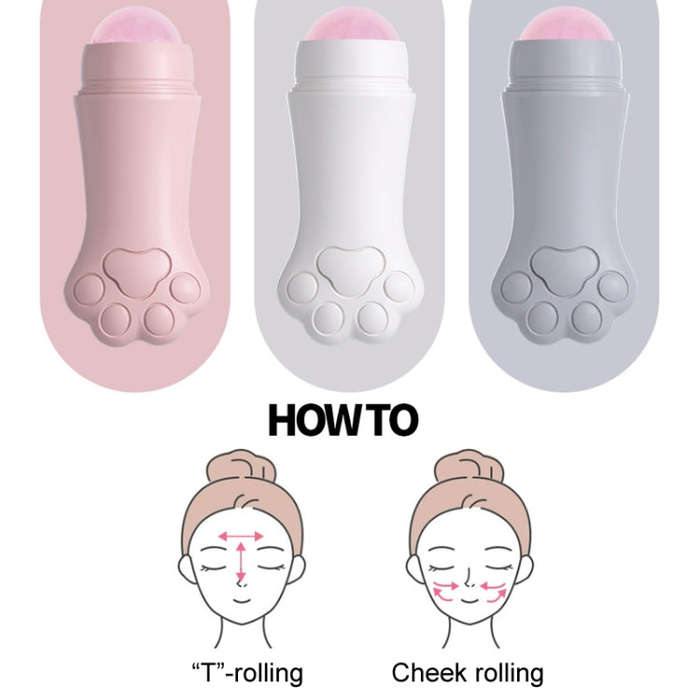 Natural Rose Quartz Face Oil Absorbing Roller Volcanic Stone Facial Skin Repair Cleansing Massage...
