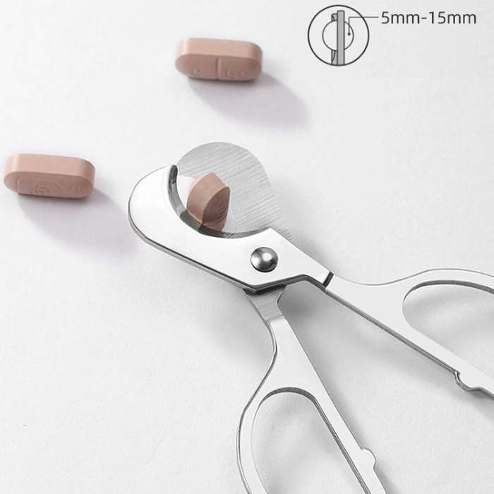 Portable Pill Cutter Stainless Steel Cigar Dispensing Scissors, Style: Round Handle Silver