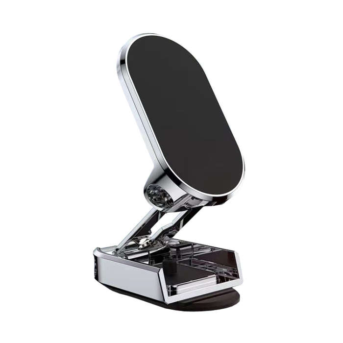 D11 Magnetic Folding Car Phone Holder Rotatable Dashboard Stick-On Navigation Stand(Silver Gloosy)
