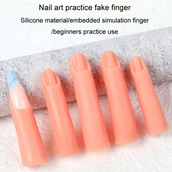 5pcs /Set Nail Art Silicone Fake Fingers Insertable Nail Piece Practice Finger Molds, Style: With...