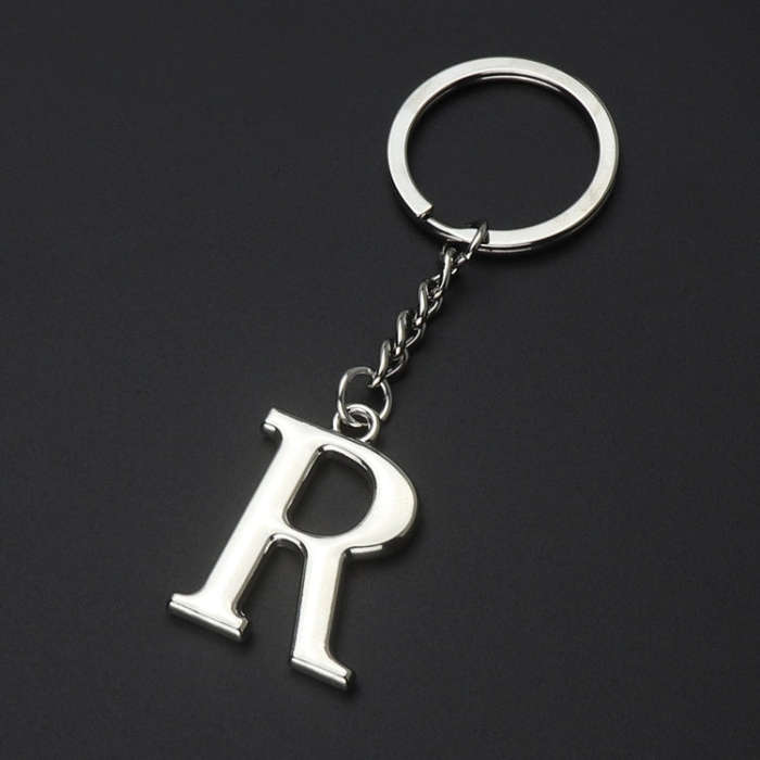 Double-Sided Three-Dimensional Plating Alphabet Keychain, Style: R