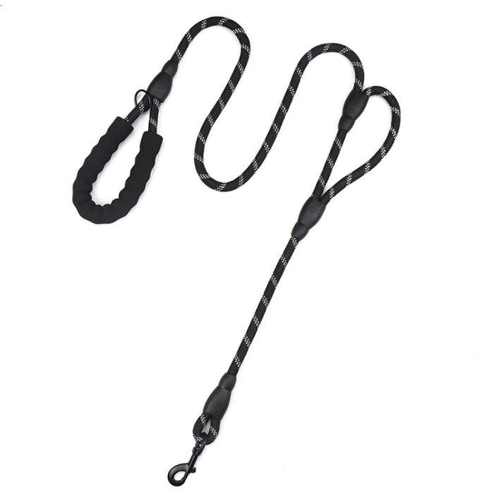 Double Handle Dog Leash Nylon Reflective Rope for Control Safety Training, Size: 150 x 1.2cm(Black)