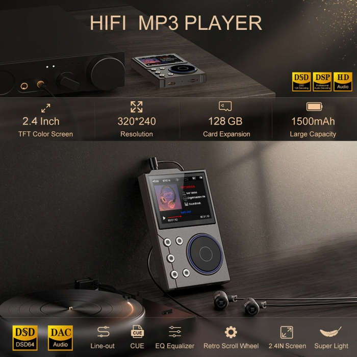 2.4 Inch HIFI Bluetooth Music Player DSD256 Mastering Sound Quality Walkman, Memory: 16GB+32GB(Bl...