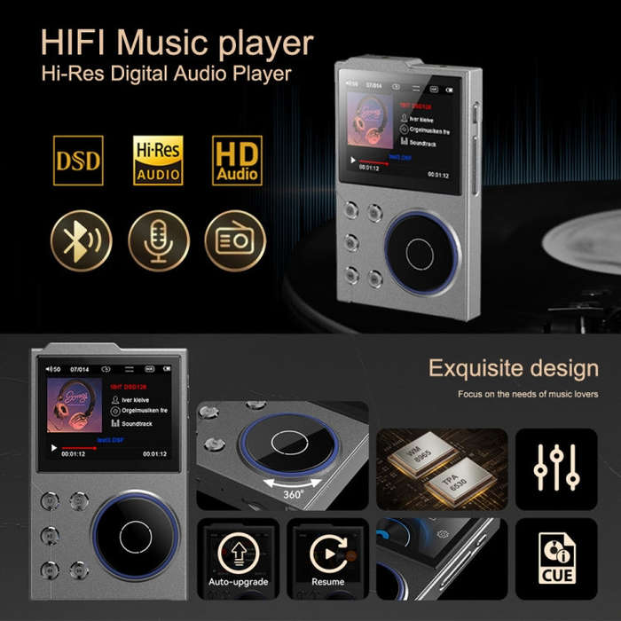2.4 Inch HIFI Bluetooth Music Player DSD256 Mastering Sound Quality Walkman, Memory: 16GB+32GB(Bl...