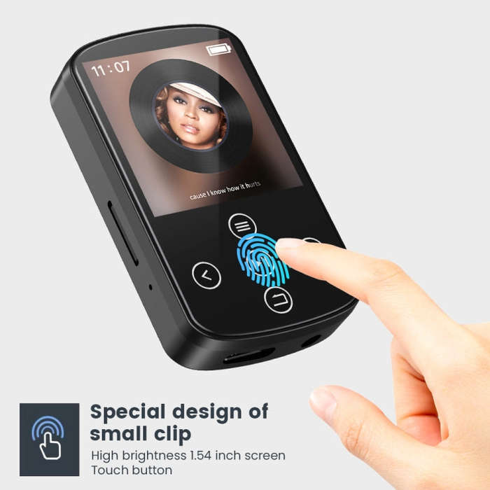 MP3 Bluetooth Music Player HIFI Sports Clip Touch Screen MP4, Memory: No TF Card(Black)
