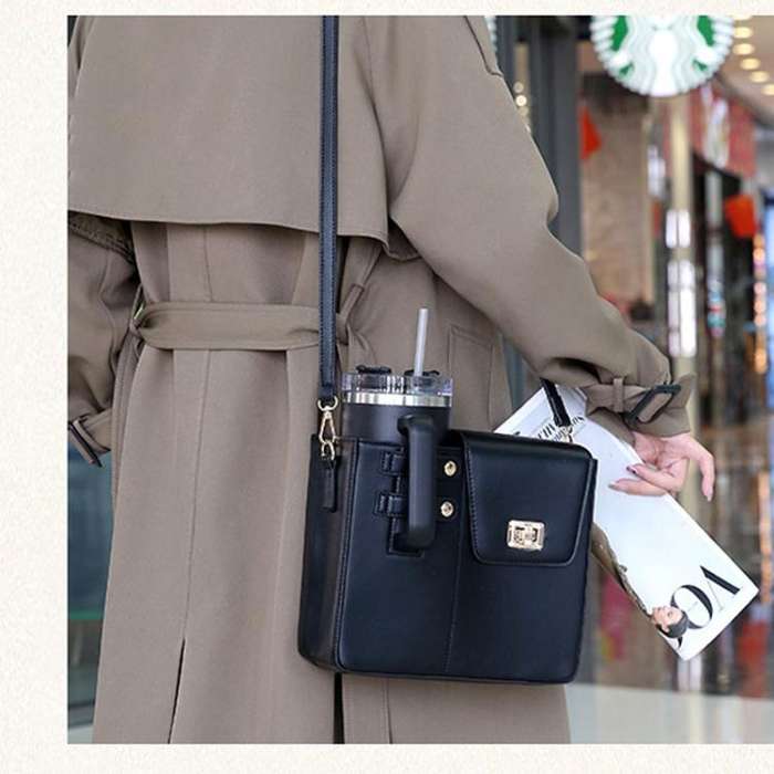 Women PU Leather Shoulder Bag Beverage Bottle Water Cup Bag For Stanley / Owala / Gatorade / Hydr...