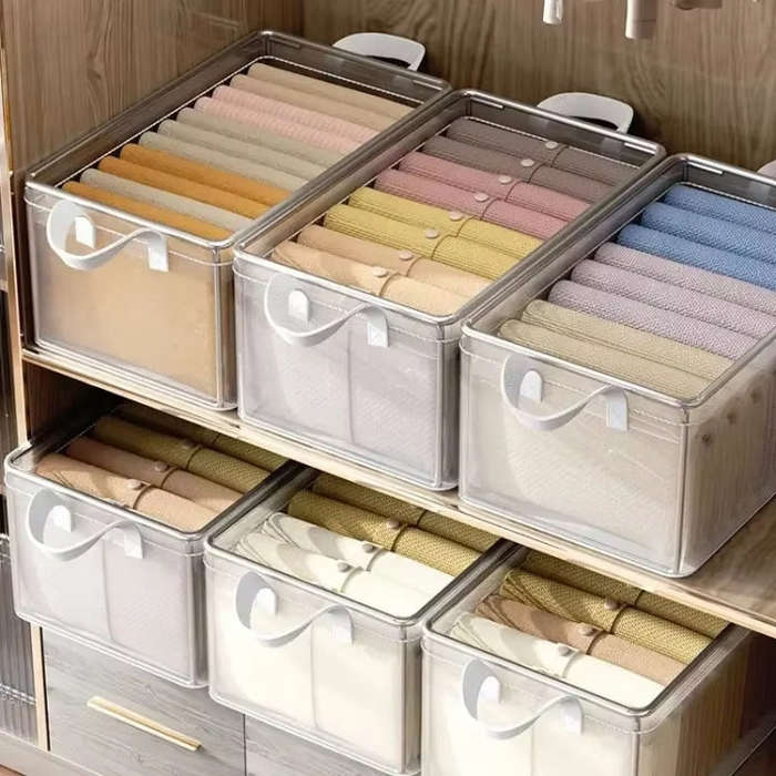 Transparent Steel Frame Clothes Storage Bag with Handle Foldable Wardrobe Organizer