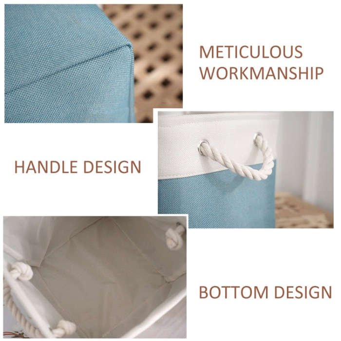 11 Inch Linen Fabric Storage Bag Large Capacity Square Collapsible Clothes Toy Organizer(Beige an...