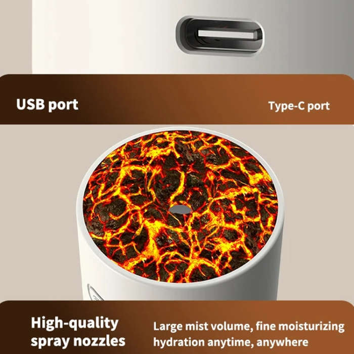 280ml Volcano Cup Rotating Air Humidifier Mini Colorful Ambient Light Car Aroma Diffuser(White)