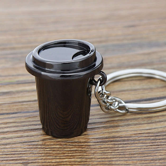 Mini Metal Keychain Coffee Utensils Decorative Pendant, Style: Coffee Cup Black