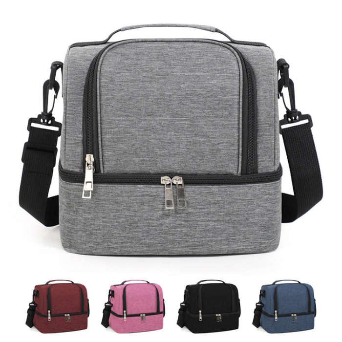 Double-Layer Outdoor Fresh Cooler Bag Mommy Bottle Bag Portable Lunch Insulated Bag(Black)