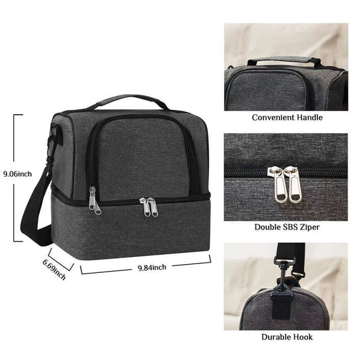 Double-Layer Outdoor Fresh Cooler Bag Mommy Bottle Bag Portable Lunch Insulated Bag(Wine Red)