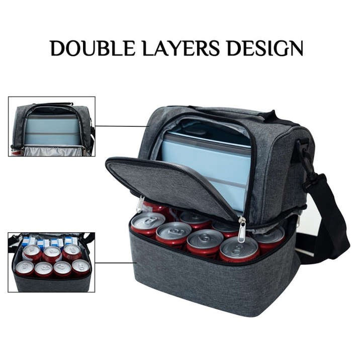 Double-Layer Outdoor Fresh Cooler Bag Mommy Bottle Bag Portable Lunch Insulated Bag(Wine Red)