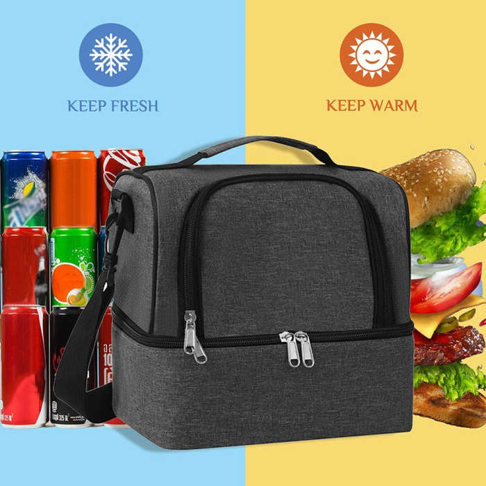 Double-Layer Outdoor Fresh Cooler Bag Mommy Bottle Bag Portable Lunch Insulated Bag(Black)