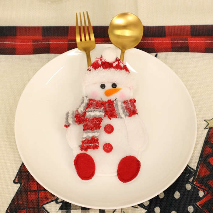 Christmas Table Decorations Home Cartoon Knife and Fork Cover(Snowman)