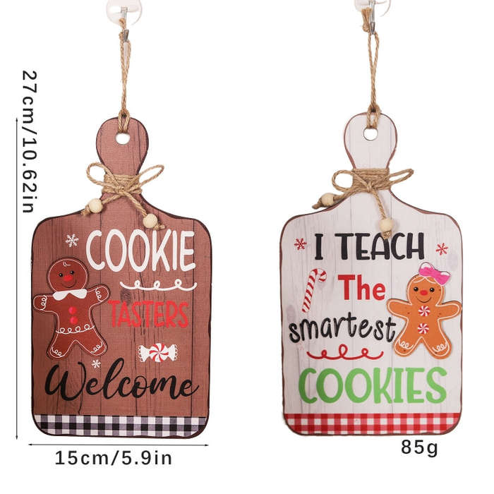 Christmas Gingerbread Man Decoration Wooden Sign Ornaments Store Welcome Pendant(Brown)