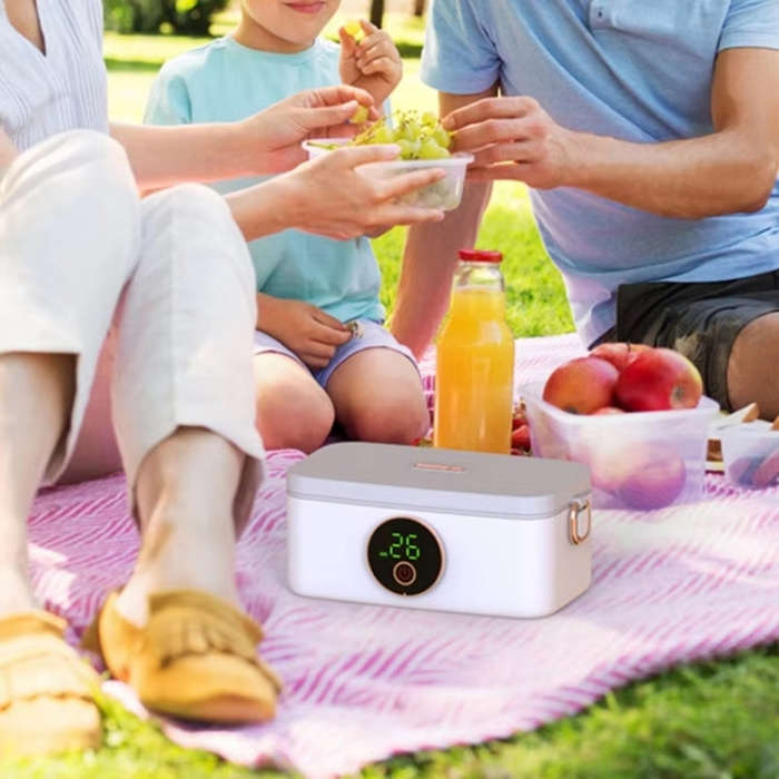 1000ml USB Rechargeable Lunch Box Wireless Heating Bento Box Timing Adjustment(White)