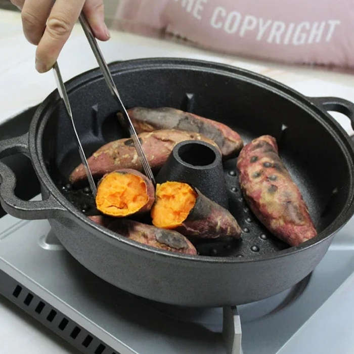28cm Cast Iron Sukiyaki Pot Roast Sweet Potato Pot Round Barbecue Grill Pan With Lid Turkey Roast...