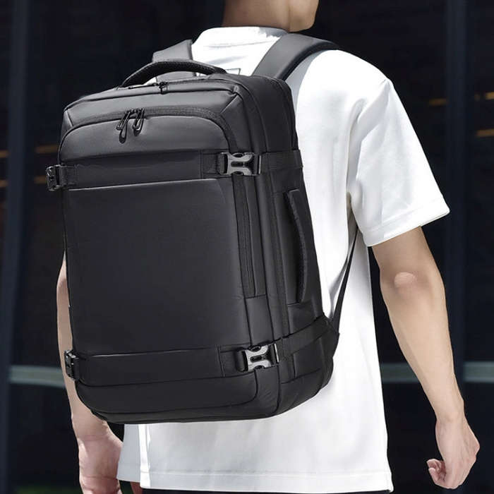 WEIXIER B726 Simple Expandable Double-Shoulder Backpack Large Capacity Business Casual Bag(Black)