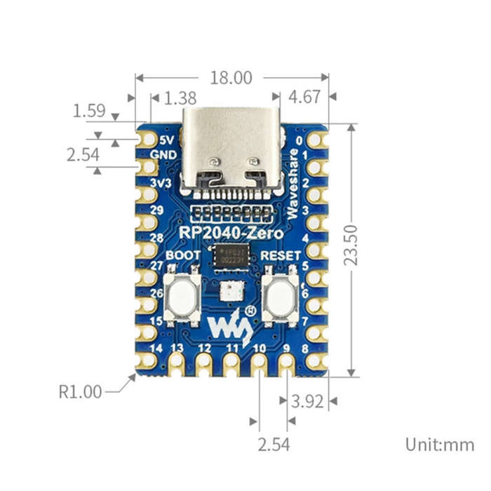 Waveshare Pico-Like MCU Board Based On Raspberry Pi RP2040, Spec: Zero-M