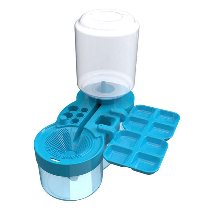 Painting Brush Washer with Drain Cleaner and Holder, 8 Palette Wells(Blue)