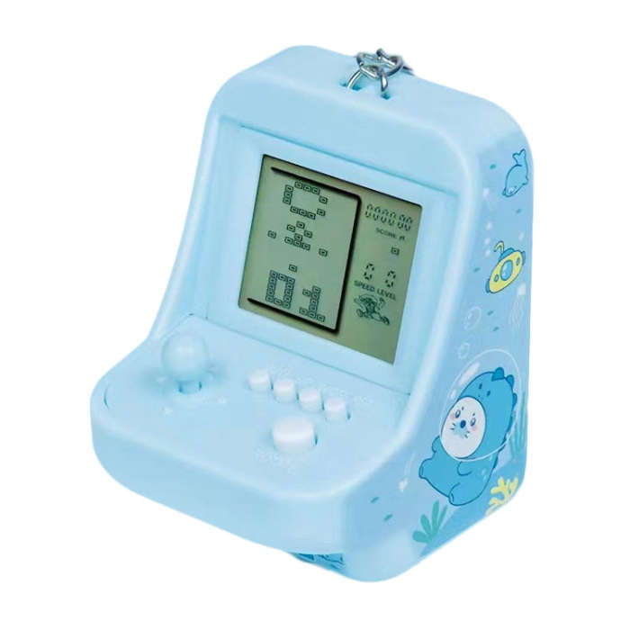 Child Portable Arcade Game Machine Keychain Pendant Mini Building Block Game Toy Gift(Blue)