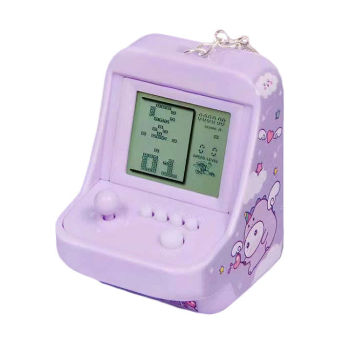 Child Portable Arcade Game Machine Keychain Pendant Mini Building Block Game Toy Gift(Purple)