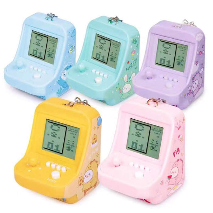 Child Portable Arcade Game Machine Keychain Pendant Mini Building Block Game Toy Gift(Purple)