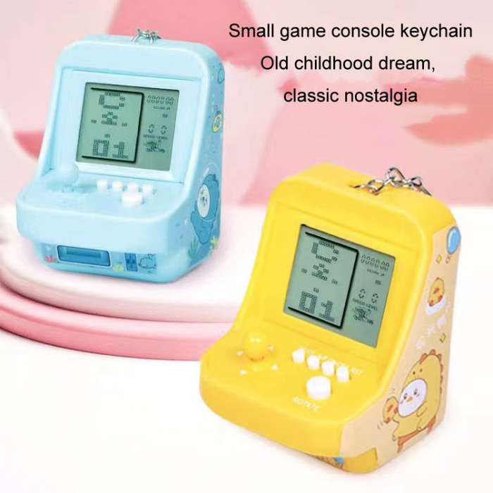 Child Portable Arcade Game Machine Keychain Pendant Mini Building Block Game Toy Gift(Blue)