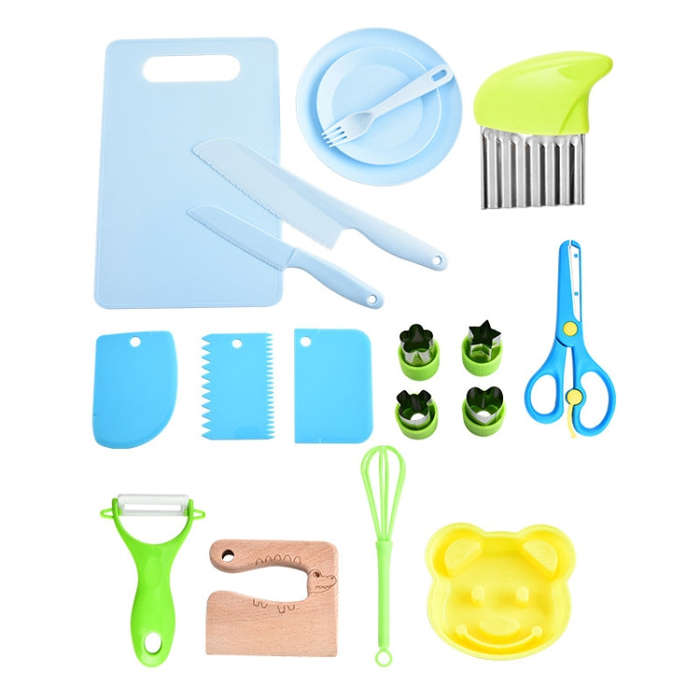 19pcs /Set Children Cooking Knife Set Early Childhood Education Kitchen Tools(Blue)