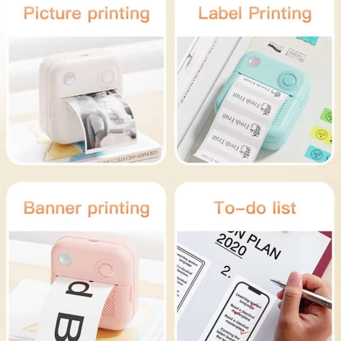 200DPI Mini Label Printer Thermal Inkless Black And White Printer With 1 Roll Printing Paper(Blue)