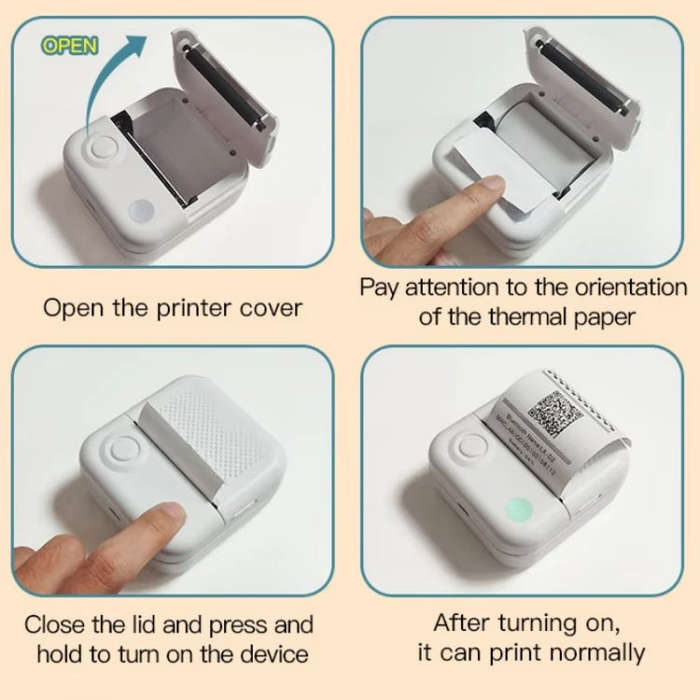 200DPI Mini Label Printer Thermal Inkless Black And White Printer With 1 Roll Printing Paper(Blue)