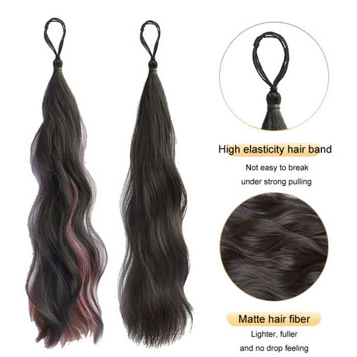 Self-Tying Ball-Head Wig Hair Bundle Simulation Hair Bands(Brown Black Highlight Gray)